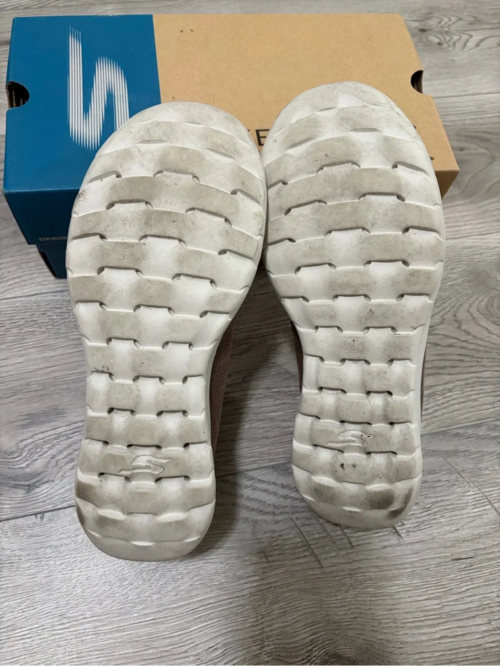 Skechers Brown Memory Foam Slip-On Flats with White Sole